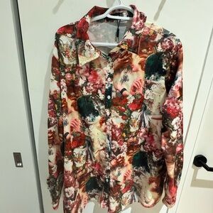 Prettylittlething Renaissance print button down women’s top sz US 12